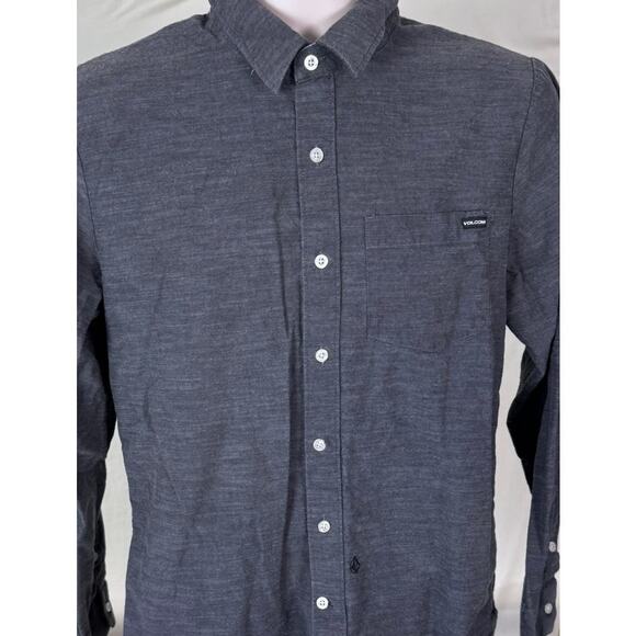 Volcom Mens Medium Long SLeeve Gray Button Front Shirt 100% Cotton - Picture 2 of 8
